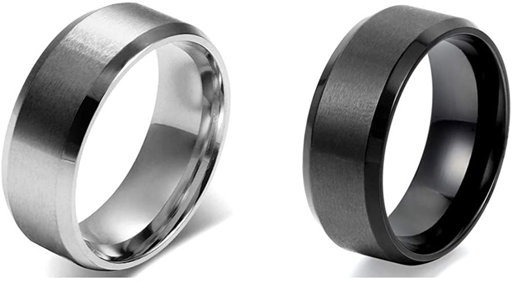 JewelryWe Herren-Ring, Unisex, 8 mm, klassischer Ehering, Edelstahl, minimalistischer mechanischer Stil (Schwarz, 12)