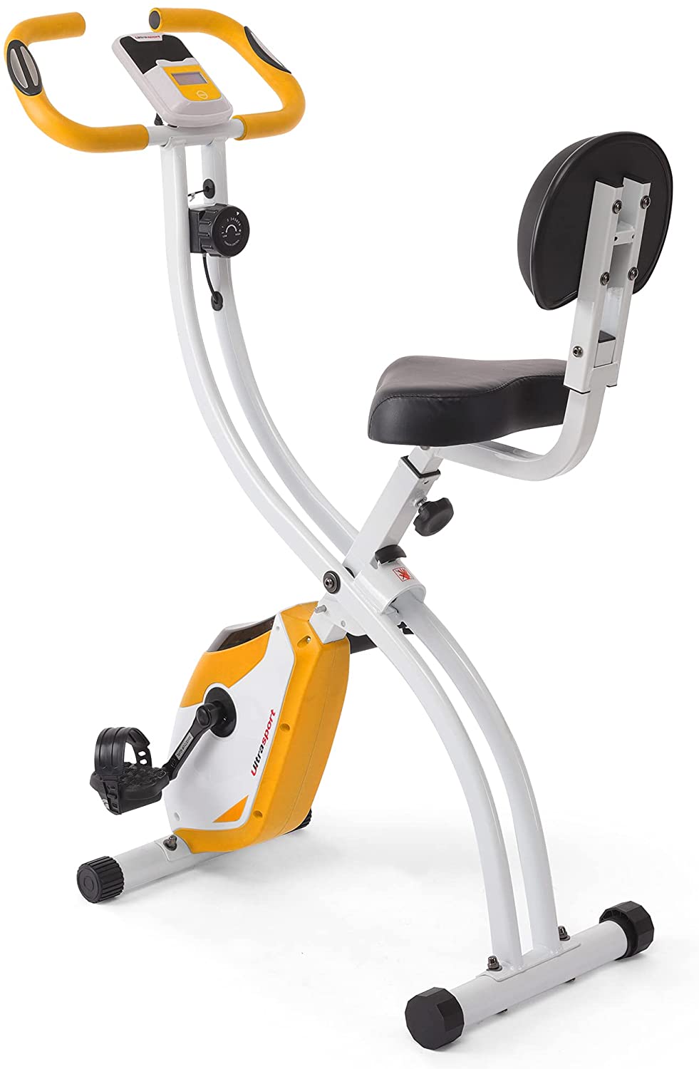 Ultrasport Heimtrainer F-Bike,LCD-Display, klappbarer Hometrainer,opt. Mit Rückenlehne,verstellbare Widerstandsstufen, mit Handpulssensoren, faltbarer Fahrradtrainer, für Sportler und Senioren