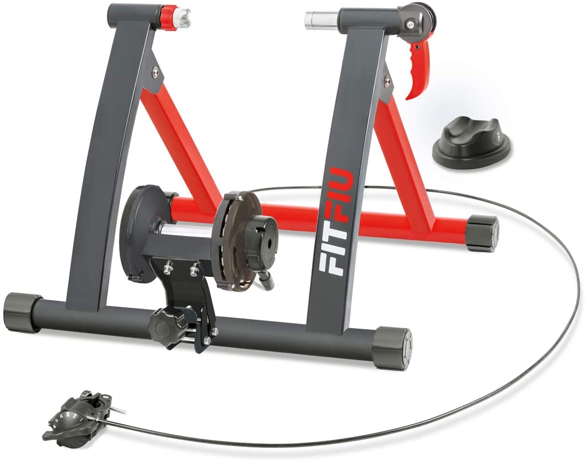 FITFIU Fitness ROB-10 - Zusammenklappbarer Fahrradtrainer für das Indoor-Training, mit 6 Widerstandsstufen und Radstütze, Fahrradtrainer kompatibel mit Rädern von 26'' bis 29''