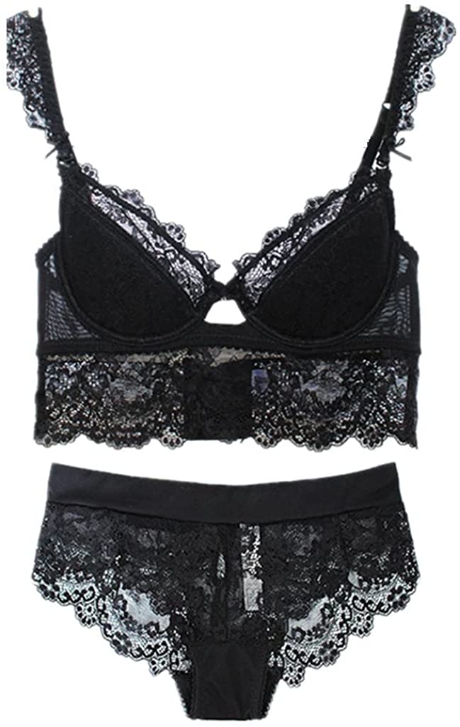 ZUKULIFE Damen Dünn Abnehmbare Push Up Bralette Spitzen Balconette BH Set