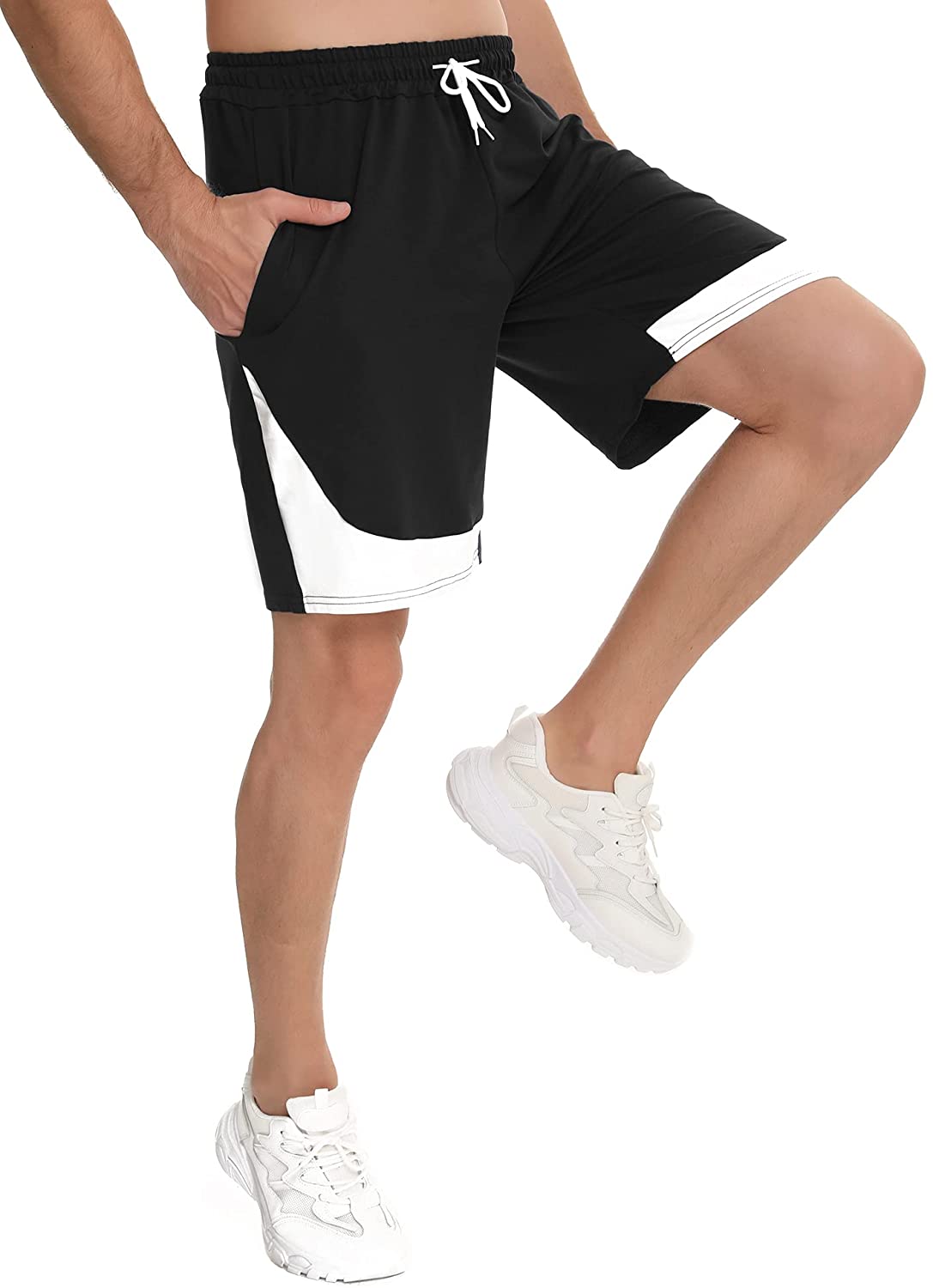 Doaraha Shorts Sport Herren Jogginghose Kurz Sweathose mit Bündchen Taschen Kontrastfarbe, Sporthose Kurz Streifen Kurze Hose Herren