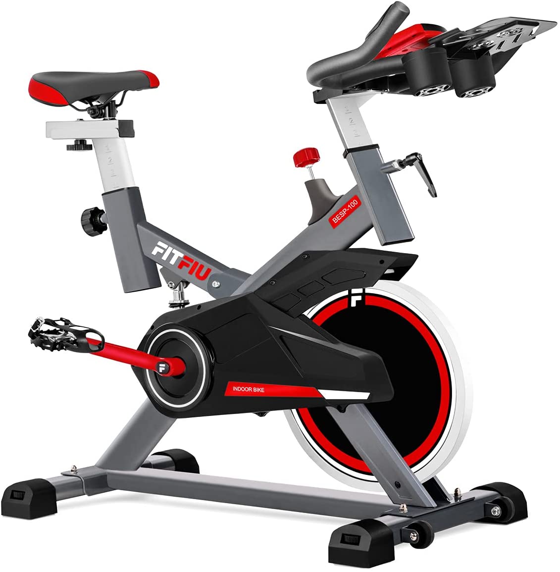 FITFIU Fitness - Bicicleta Indoor con múltiples niveles de resistencia, manillar de triatlón, Pulsómetro y pantalla LCD, Bici para casa entrenamiento Cardio y Fitness con disco inercia