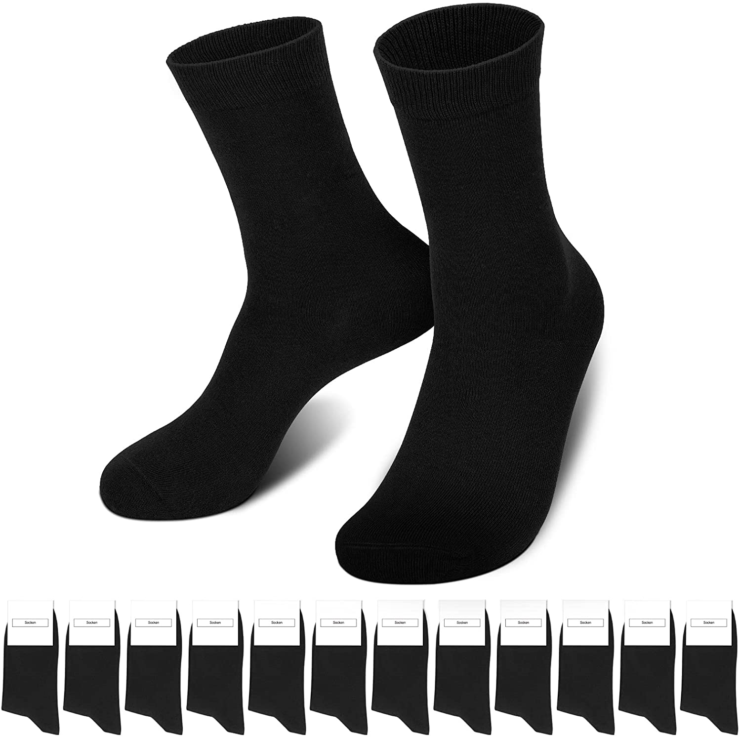 SmartQian Premium 12 Paar Business Socken Herren Damen gekämmte Baumwolle Socken Schwarz für Casual Sportsocken Komfort-Bund Unisex (35-38 39-42 43-46 47-50)