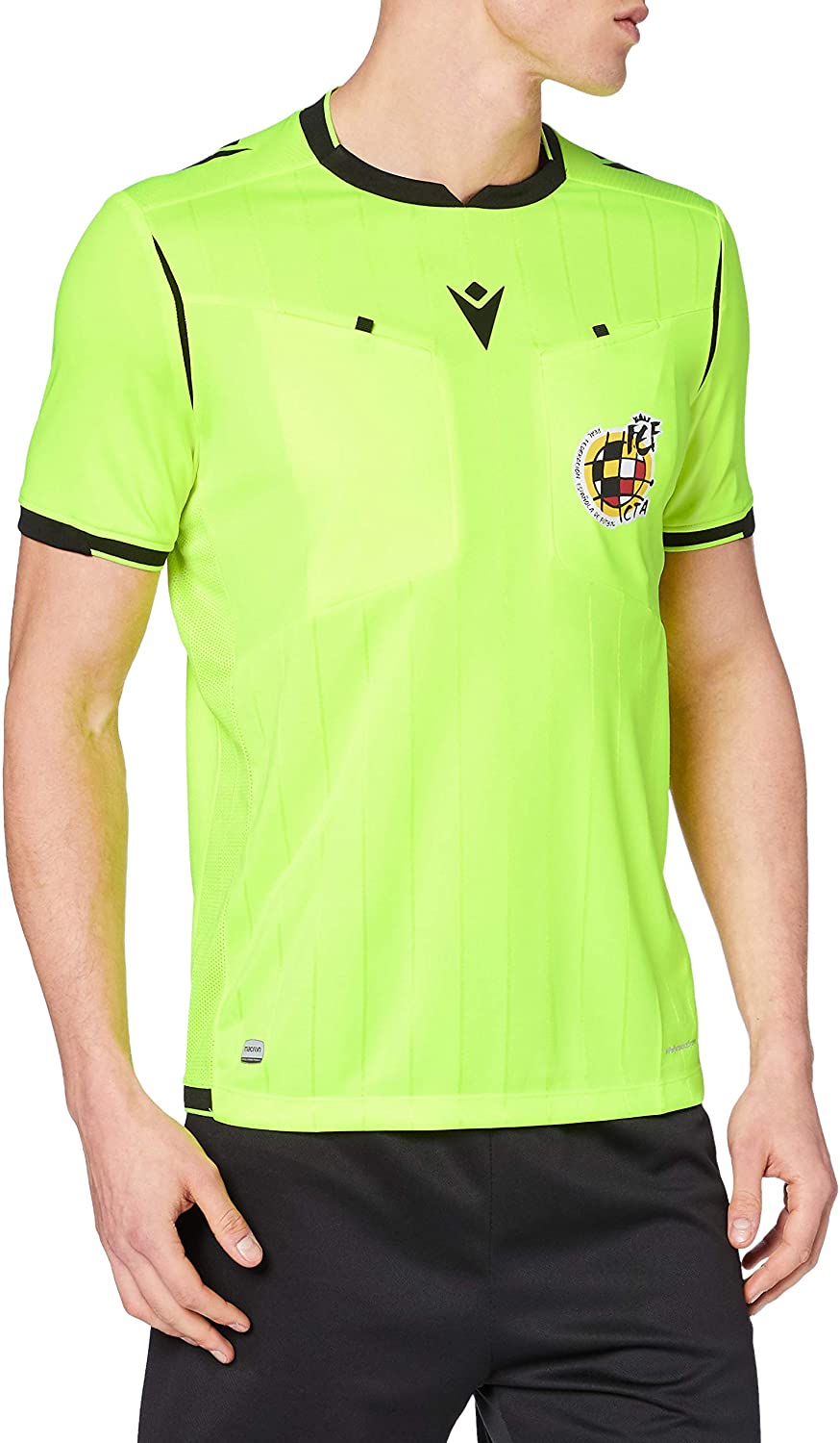 Macron Herren Rfef 20 Match Day Man Shirt Referee Ss Nyel/Blk Sr Trikot Schiedsrichte Neon Gelb Reale Spanische Fußballverband