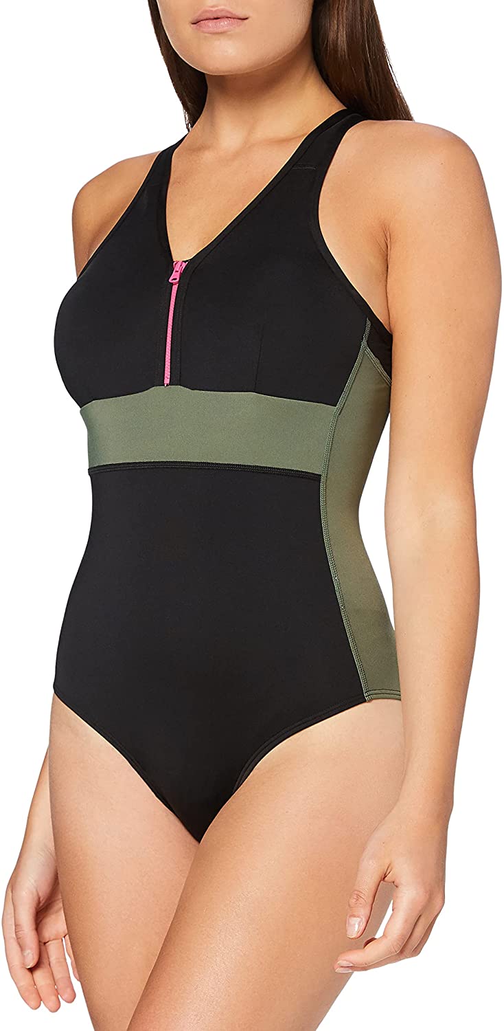 Amazon-Marke: AURIQUE Damen Badeanzug mit Reißverschluss