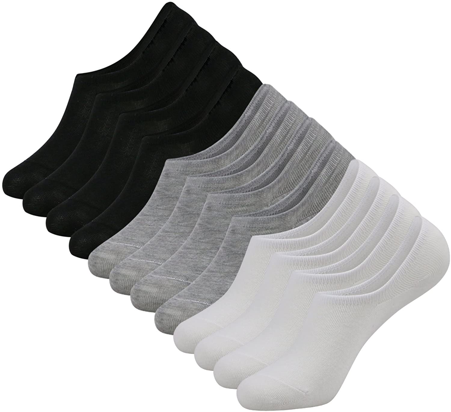 Caudblor 12 Paar Füßlinge Socken Damen Herren Unsichtbare Sneaker Söckchen mit Rutschfestem Silkon derselben Unisex, Schwarz/Weiß/Grau