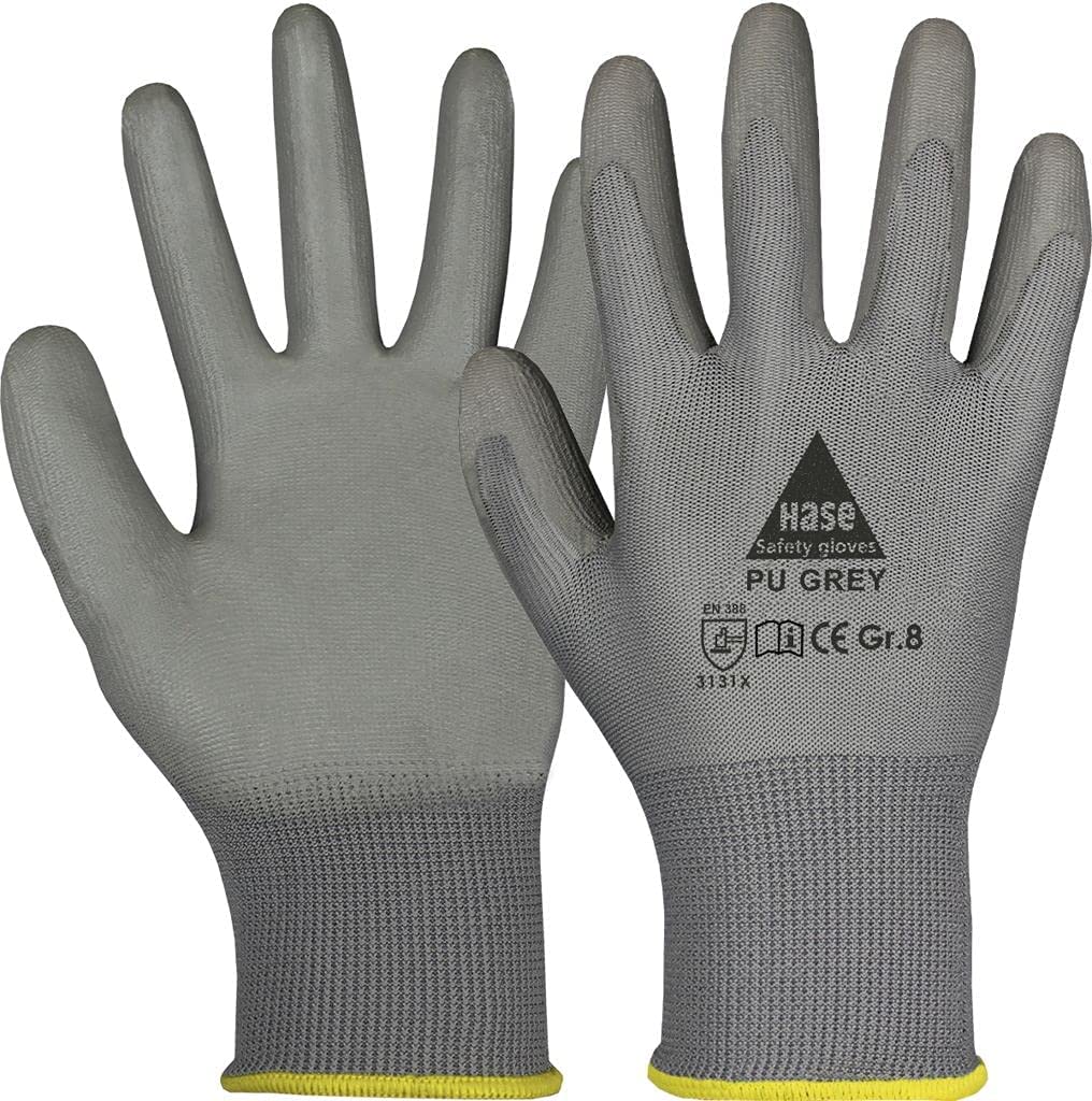 strongAnt 10 PAAR - Profi Feinstrick Arbeits-handschuhe Montagehandschuhe Sicherheitshandschuhe mit Soft-PU Beschichtungt - Grau, Größe:7