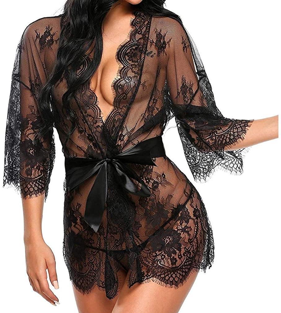 UMIPUBO Sexy geschnürte transparente Nachtwäsche aus Polyester für Damen UK 6 Schwarz