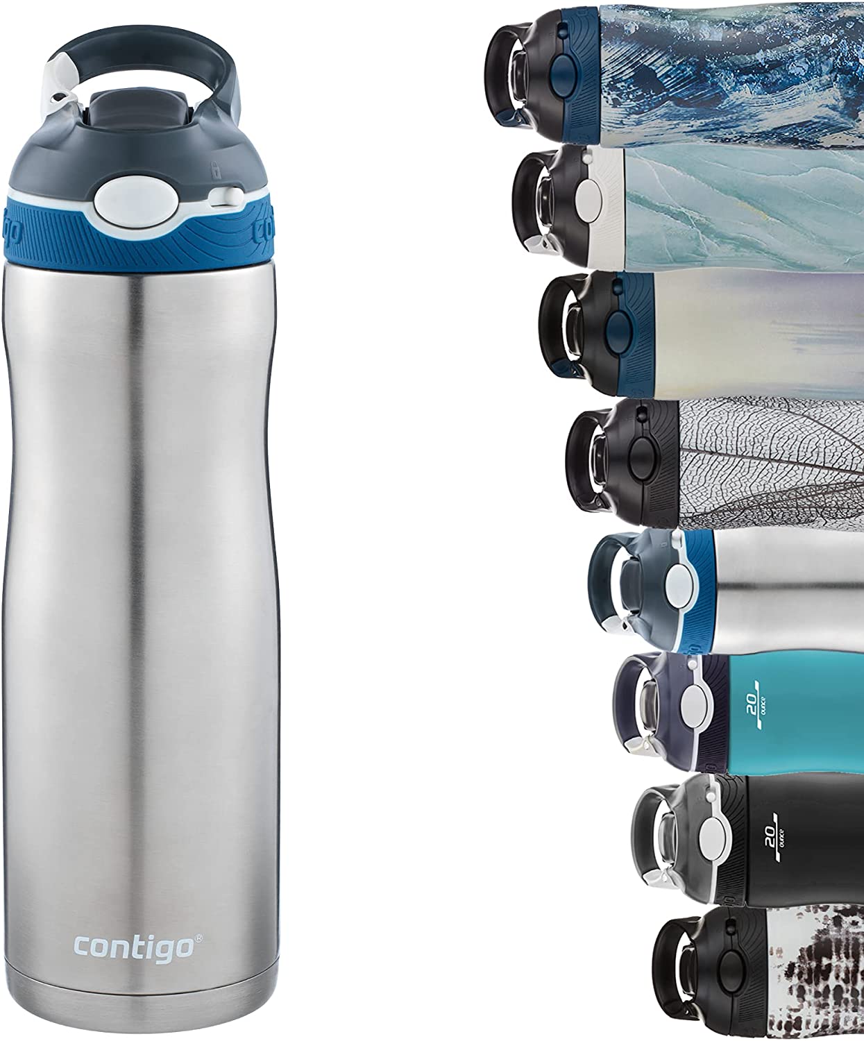 Contigo Trinkflasche Ashland Chill Autospout mit Strohhalm, Edelstahl Wasserflasche, auslaufsicher, Isolierflasche für Sport, Fahrrad, Wandern, 590 ml