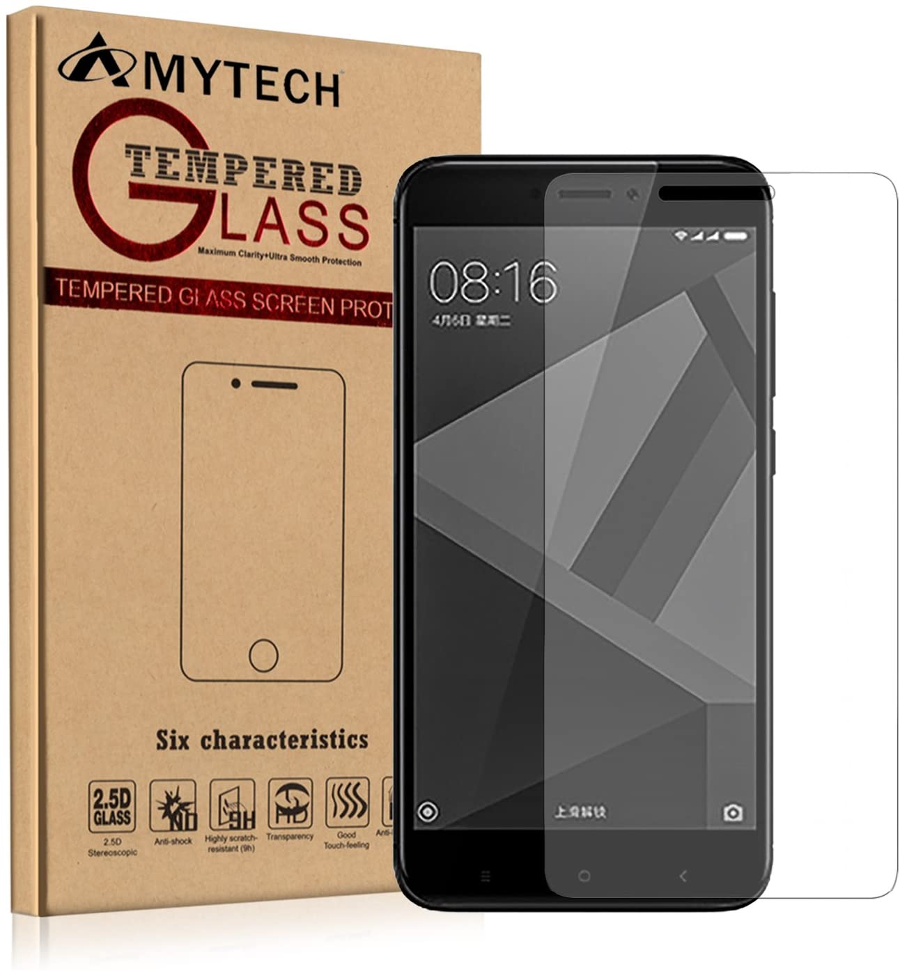 AmyTech Displayschutzfolie für Xiaomi Redmi 4X, komplette Hartglas-Abdeckung, 2.5D Premium Displayschutzfolie 0,33 mm 9H - 2er-Packung