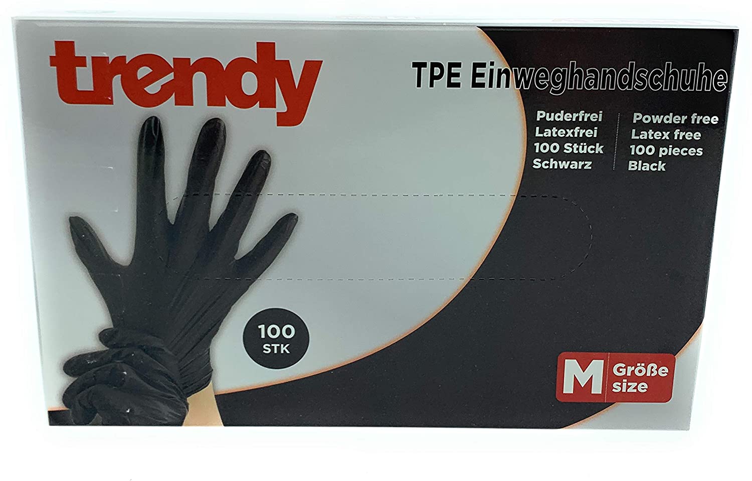 MC-Trend 100 Stück TPE Einweg Handschuhe Schwarz Einmalhandschuhe puderfrei Latexfrei in Spenderbox