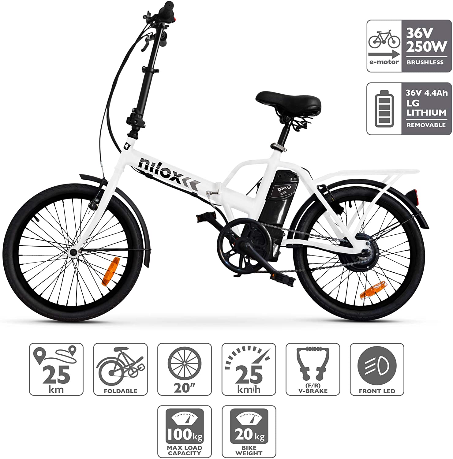 Nilox E-Bike X1 New, Elektrisches Fahrrad Faltend, Weis, One size