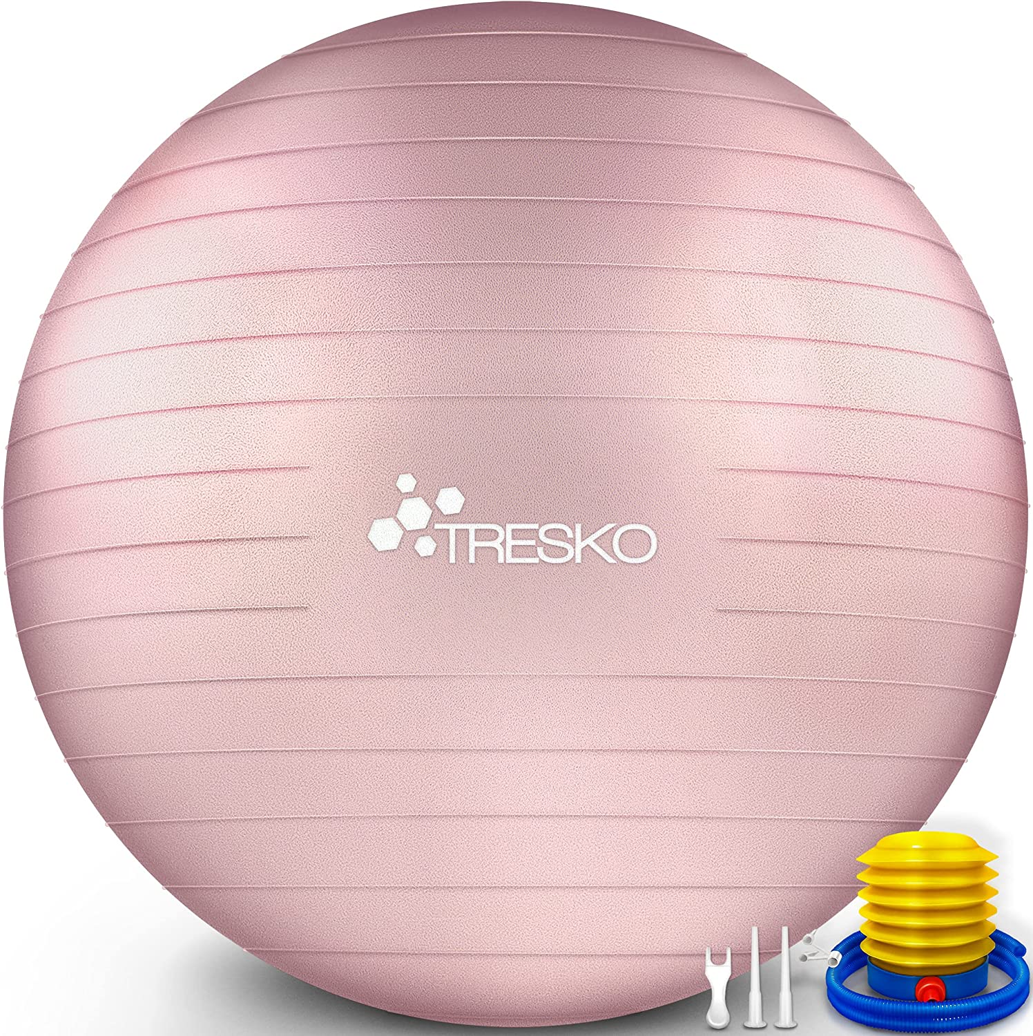 TRESKO Gymnastikball mit GRATIS Übungsposter inkl. Luftpumpe - Yogaball BPA-Frei | Sitzball Büro | Anti-Burst | 300 kg
