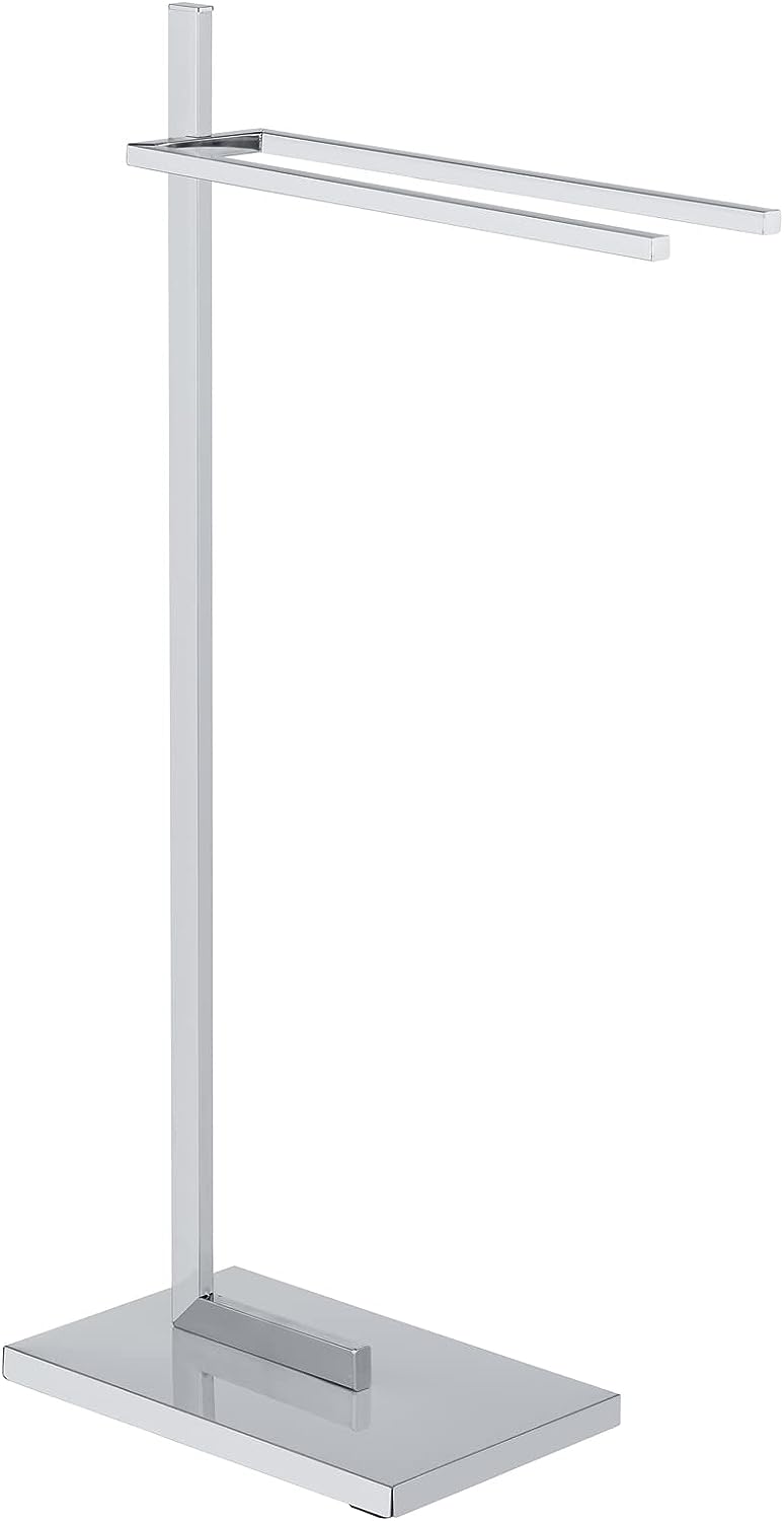 WENKO Handtuchständer Quadro mit 2 Stangen - Kleiderständer, Vierkantrohr, Edelstahl rostfrei, 41 x 85.5 x 20 cm, Glänzend