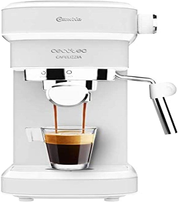 Cecotec Cafelizzia 790 White Kaffeemaschine für Espresso und Cappuccino, mit schneller Thermoblockheizung, 20 bar, Auto Mode für 1 und 2 Kaffees, orientierbarer Dampfgarer (Weiß, Ohne Manometer)