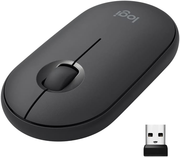 Logitech M350 Pebble Kabellose Maus, Bluetooth und 2.4 GHz Verbindung via Nano USB-Empfänger, 18-Monate Akkulaufzeit, 3 Tasten, Leises Klicken und Scrollen, PC/Mac/iPadOS - Graphit