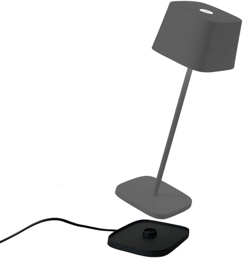 Zafferano - Ofelia Pro Kabellose LED-Tischleuchte aus Aluminium, dimmbar, IP65-Schutz, Indoor/Outdoor Benutzung, EU-Stecker - Höhe: 29cm (Dunkelgrau), LD0870N3 [Energieklasse A+++]