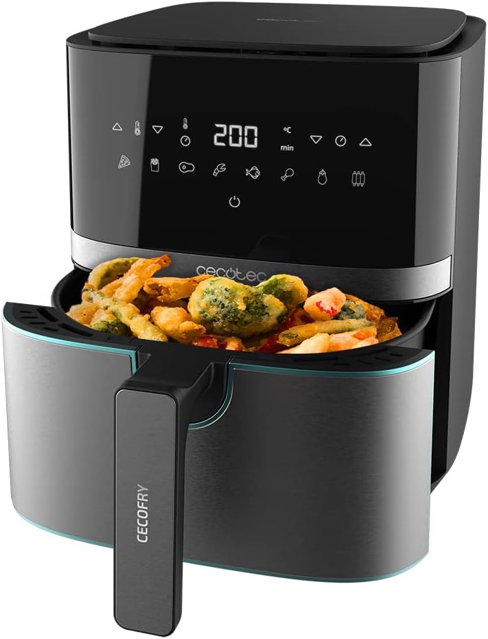 Cecotec Heißluftfritteuse 5,5 L Cecofry Full InoxBlack Pro 5500. 1700 W, Fritteuse ohne Öl, Diät und Digital, Touchpad, Edelstahl-Finish, PerfectCook-Technologie, Thermostat, 8 Modi