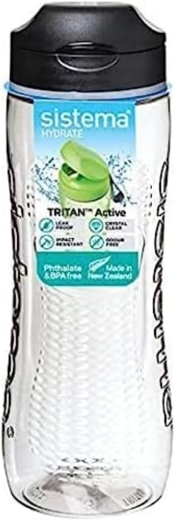 Sistema Hydrate Tritan Active Sports Wasserflasche | 800 ml | auslaufsichere Wasserflasche | BPA-frei | schwarz