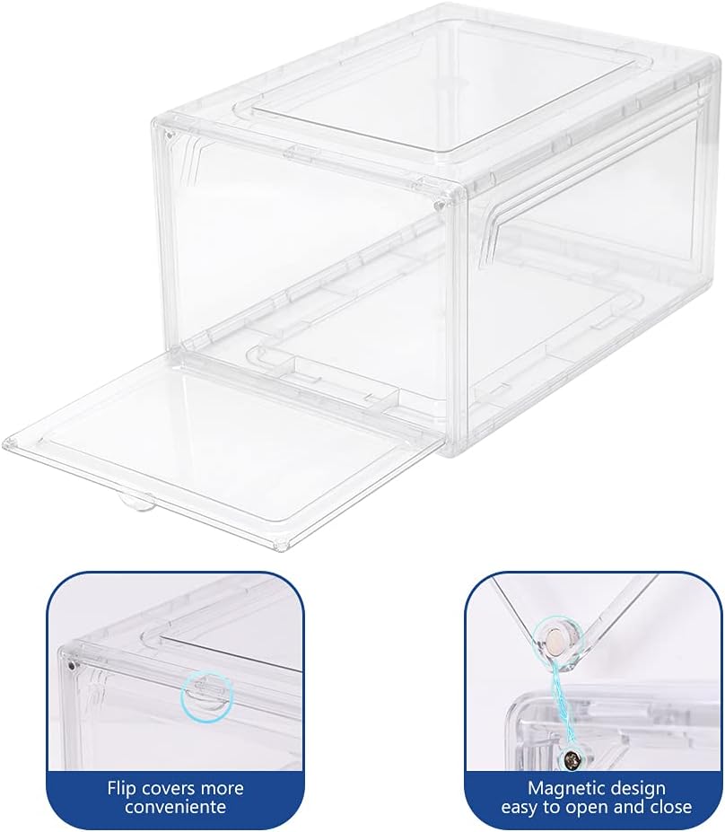 BoxedHome 3 Stück Transparente Kunststoff-Schuhboxen, stapelbare Schuhkoffer, transparenter Sneaker-Aufbewahrungs-Organizer, für Schuhe bis Größe 47, 36 x 27x 20 cm