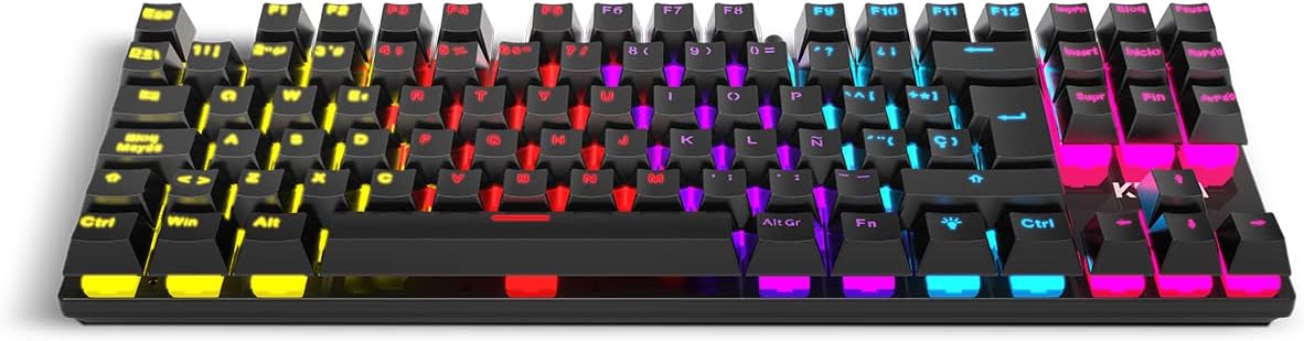 KROM Gaming KASIC TKL -NXKROMKASICTKL- RGB Rainbow Mechanische Tastatur, kein Ziffernblock, Spielmodus, Anti-Gohsting, Windows 7/8/8.1/10, USB, SP-Layout, Schwarz, normal