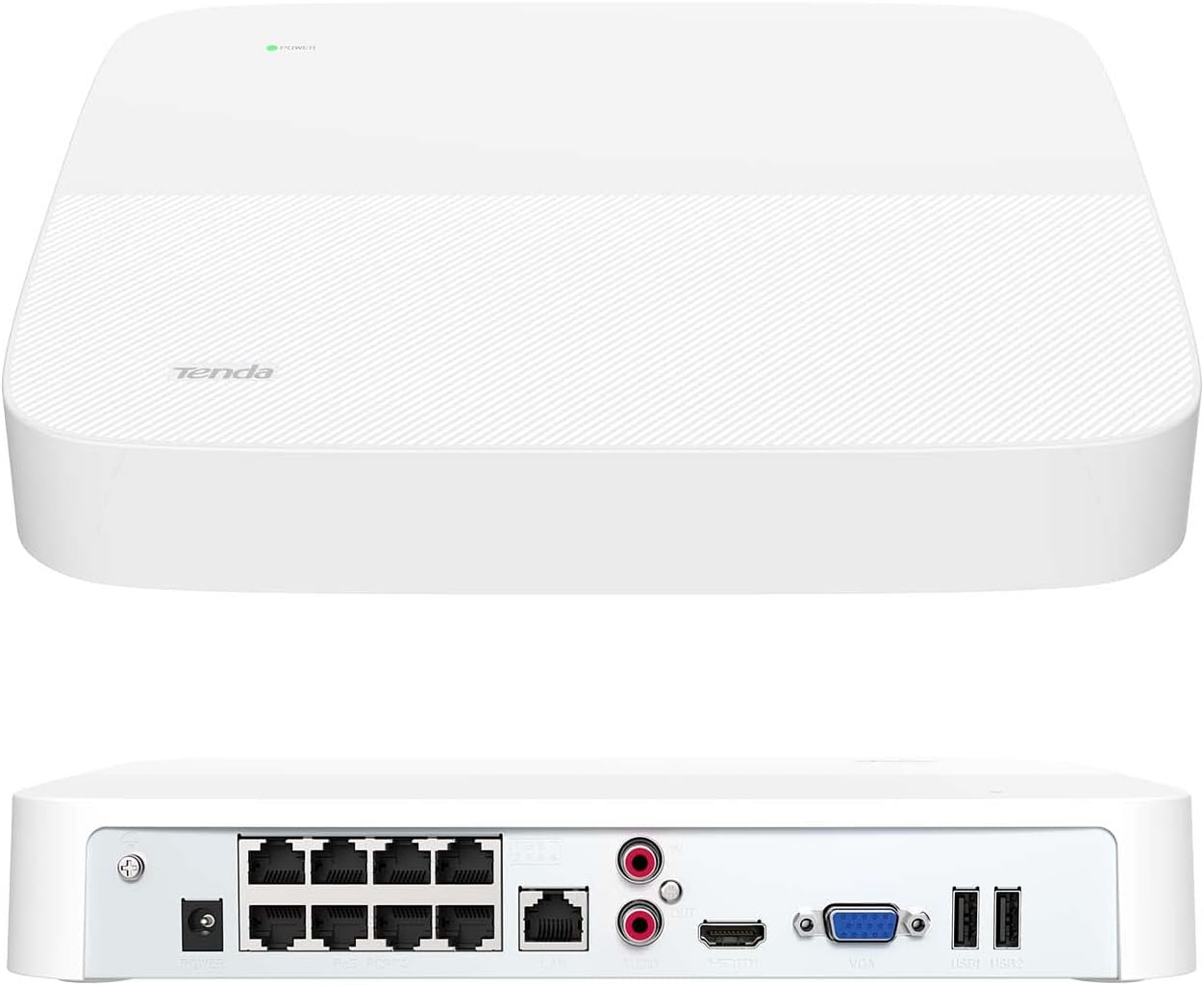 Tenda NVR Überwachungssystem Rekorder 4K, 8CH PoE NVR Recorder, 250m Langstreckenübertragung, H.265+, Plug und Play, HDD(bis zu 10TB)/Cloud Storage, 4KV Blitzschutz, APP Fernüberwachung, N6P-8H