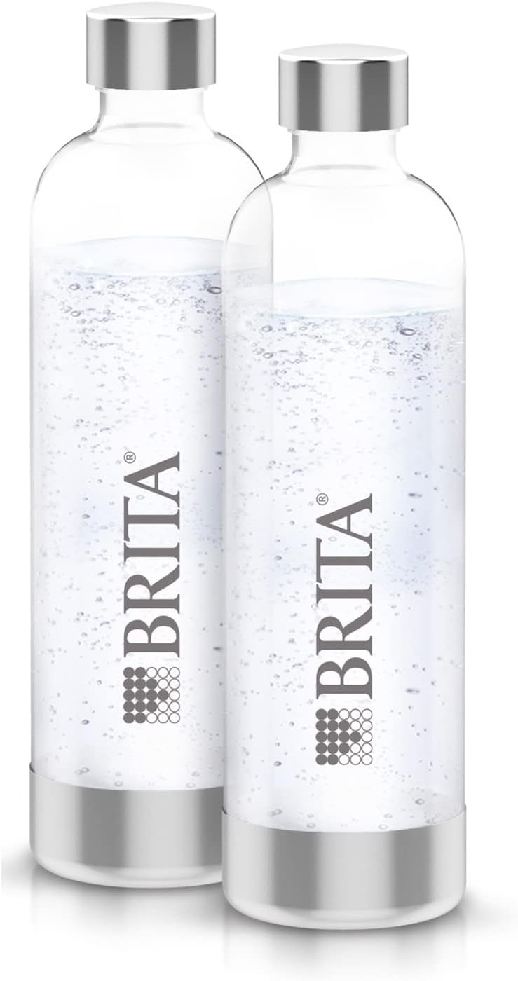 BRITA Flaschen 2er-Pack für Wassersprudler sodaONE | 2X 1 Liter Ersatzflaschen | Leichte, BPA-freie PET-Flasche im Duo-Pack | Sprudlerflaschen mit Elementen aus poliertem Edelstahl