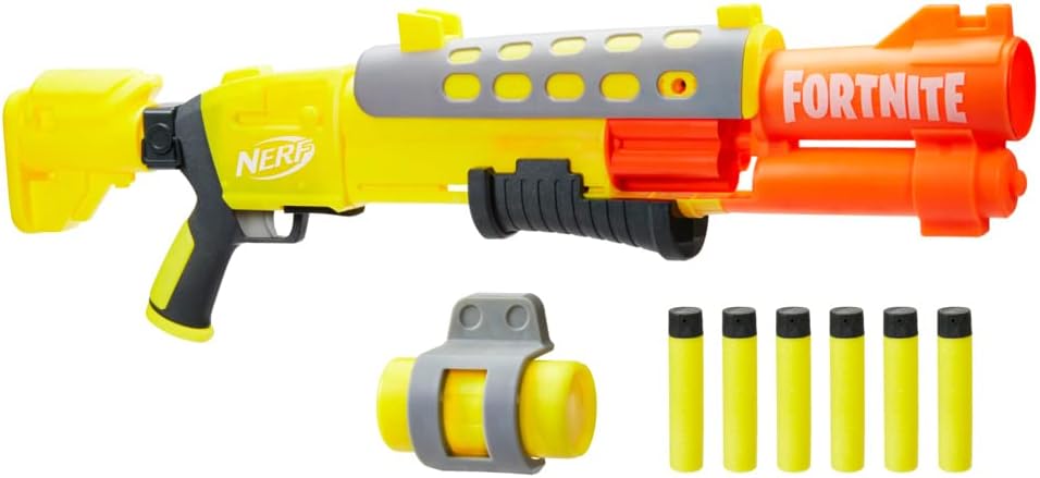 Nerf Fortnite Legendary TAC Blaster, Lackierung Gelbes Leuchten, 6-Dart Megatrommel, 6 Nerf AccuStrike Mega Darts