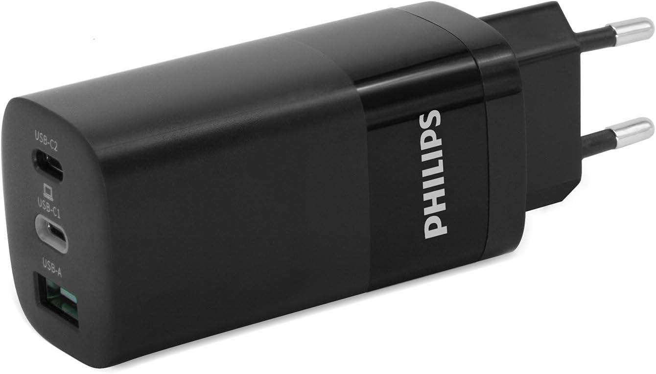 PHILIPS DLP2681/12 - Netzladegerät mit 65W Ausgangsleistung - USB-A- und USB-C-Zweifachausgang - Schwarz