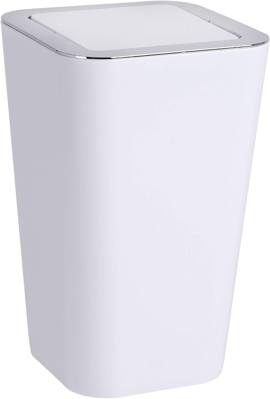 WENKO Kosmetikeimer Candy 6 Liter, Hygieneeimer, Badezimmer-Mülleimer mit Schwingdeckel ideal für Kosmetiktücher, Wattestäbchen & Co., Abfalleimer aus Kunststoff, BPA-frei, 18 x 28,5 x 18 cm, Weiß