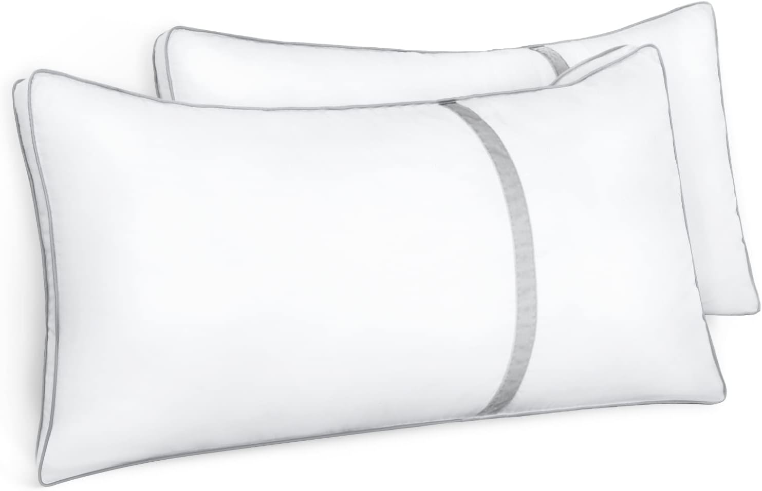 BedStory Kopfkissen 40×80, 2er Set Kissen 40×80 aus 2×850g Mikrofaser, Hotel Qualität Schlakissen mit Flanellstreifenbesatz, Geeignet für Seitenschläfer, Rückenschläfer, Weiß