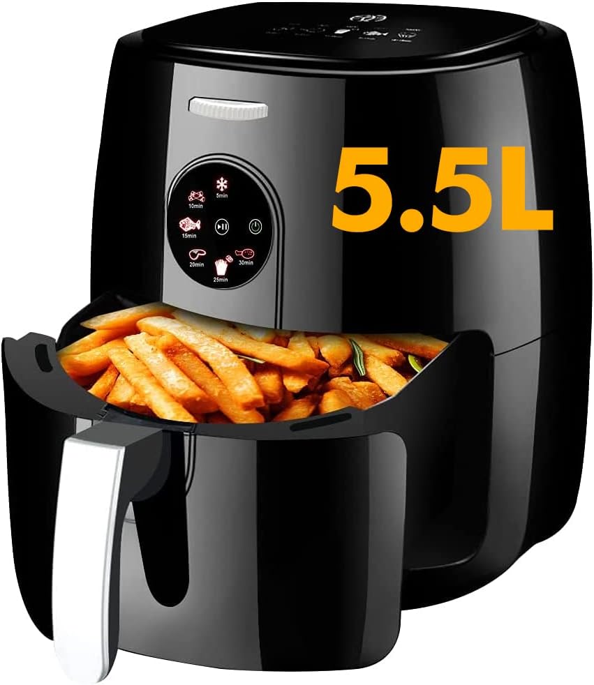 ARINTUL Airfryer 5.5L Heißluftfritteuse ohne Öl, Luftfritteuse Set mit Touchscreen, Timer, Temperaturregelung, Heißluftfritteuse 6 Programme 1500W für 3-5 Personen