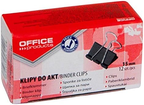 Office Products Foldback-Klammern 15mm / 12 Stück/aus Metall/Schwarz/Silber/Unempfindlich Gegen Verformung/Büroklammern Papierklammern