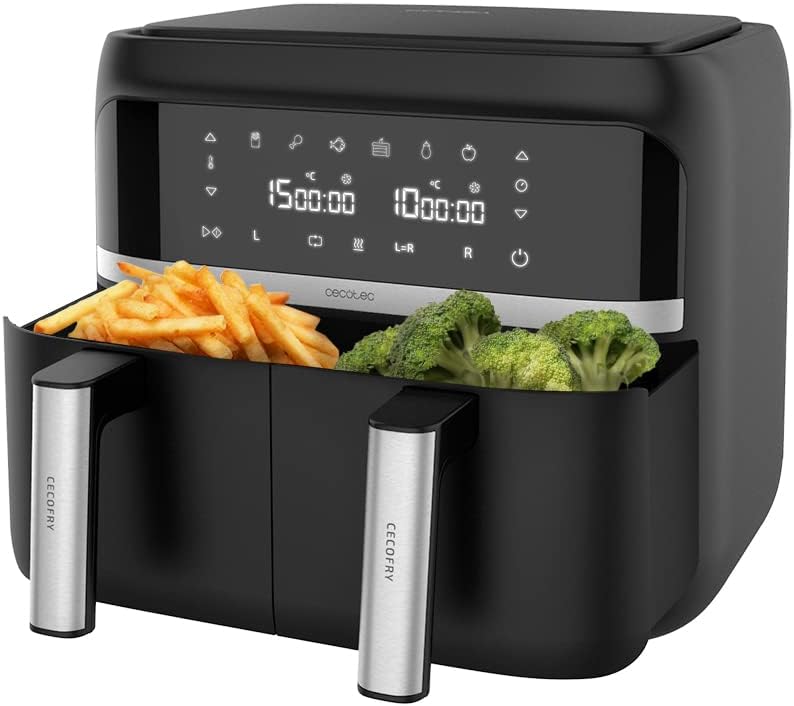 Cecotec Heißluftfritteuse 9 L CecoFry Advance Double. 2850 W, Kompakte, Digitale und ölfreie Diätfritteuse, zwei Körben mit Doppelter Temperatur und PerfectCook-Technologie