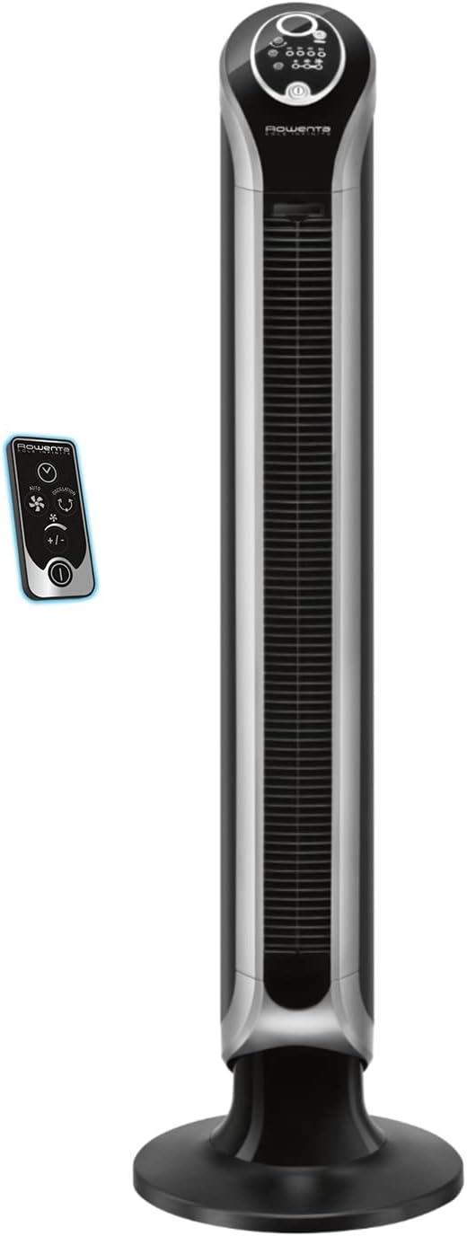 Rowenta VU6670 Eole Infinite, Turmventilator, Timer bis zu 8 Stunden, 3 Geschwindigkeiten, Fernbedienung, automatische Abschaltung, Piano Schwarz