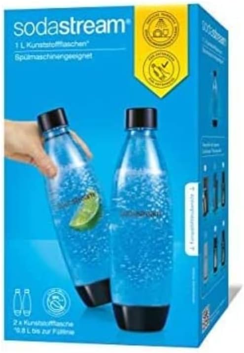 SodaStream DuoPack Fuse 2x 1L KST-Flasche - spülmaschinengeeignet (BPA frei) - Ersatzflaschen für SodaStream Wassersprudler mit PET-Flaschen, Schwarz, 9x17.2x29