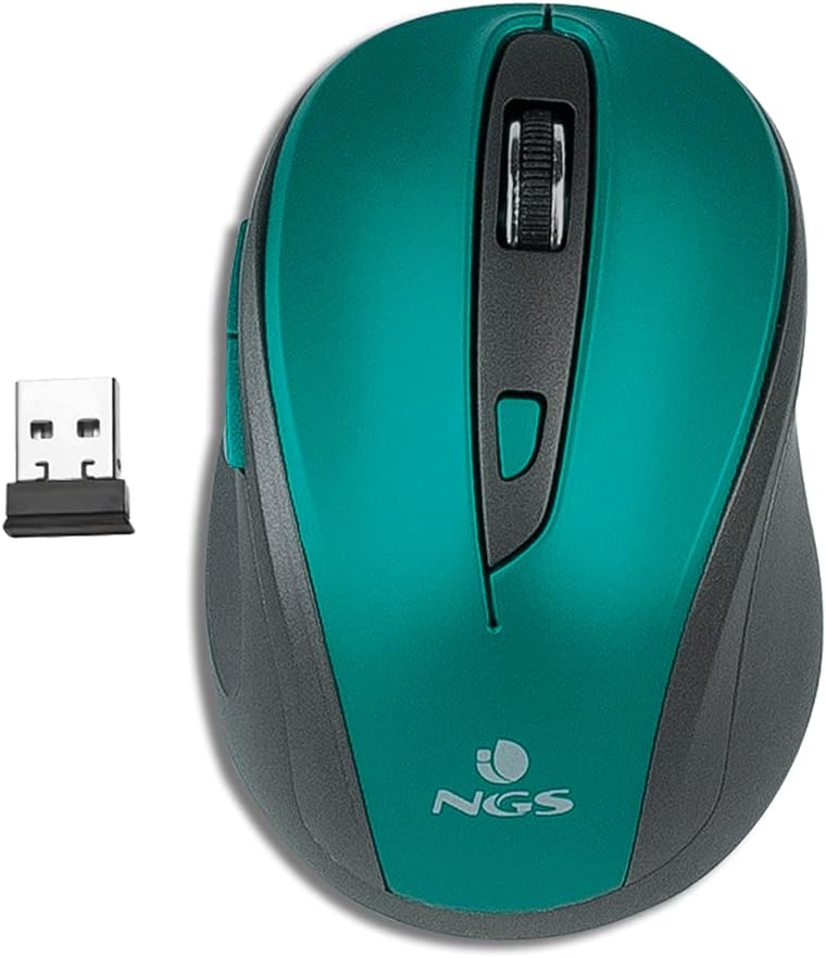 NGS EVO MUTE BLUE - Kabellose Optische Maus, 2.4GHz, USB-Maus für Computer oder Laptop mit 5 LautloseTasten und Scrollfunktion, 800/1600dpi, Blau