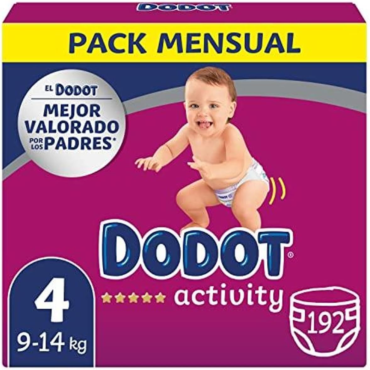 Dodot Activity Babywindeln Größe 4 (9-14 kg), 192 Windeln mit robusterer Passform