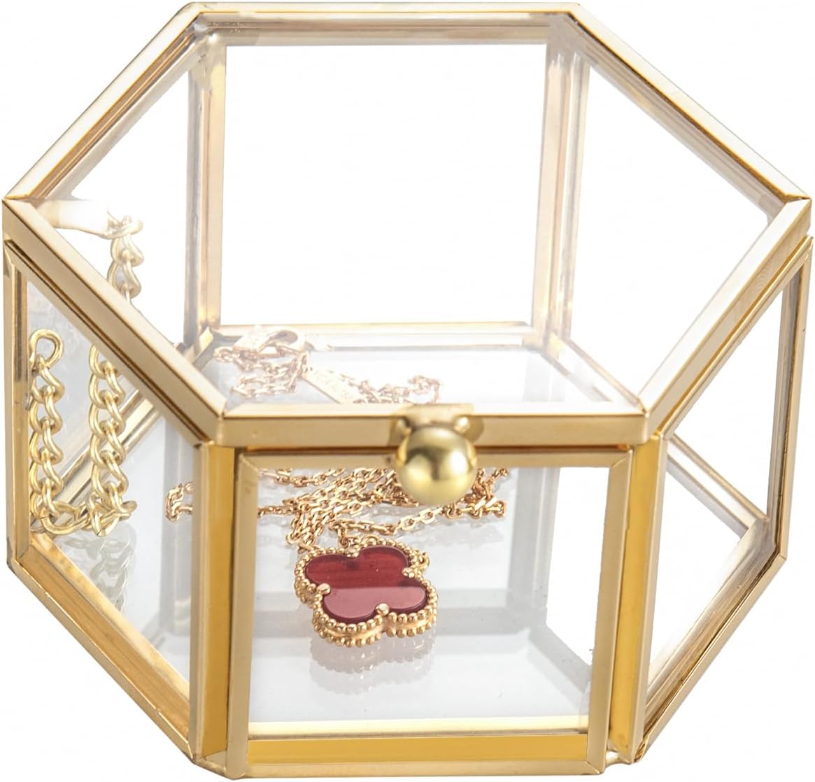 Feyarl Schmuckschatulle Glas Schmuckkästen Geometrisch Ringbox Aufbewahrung Blumen Schmuck für Wohnzimmer Hochzeit 8 x 7 x 4.5cm (Gold)