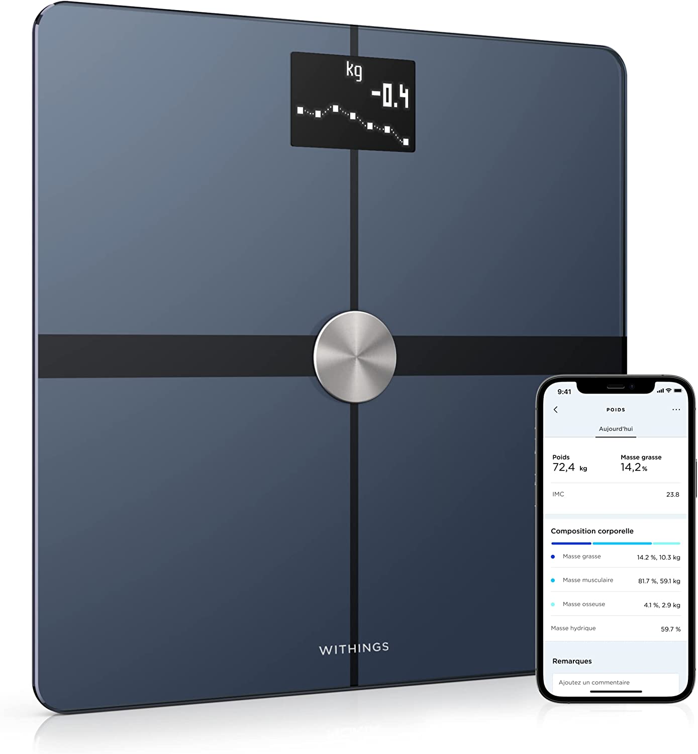 Withings Body+ - WLAN-Smart-Waage mit Körperzusammensetzungsfunktion, Messung von Körperfett, BMI, Muskelmasse, Wasseranteil, digitale Körperfettwaage, App-Sync via Bluetooth oder WLAN, Schwarz