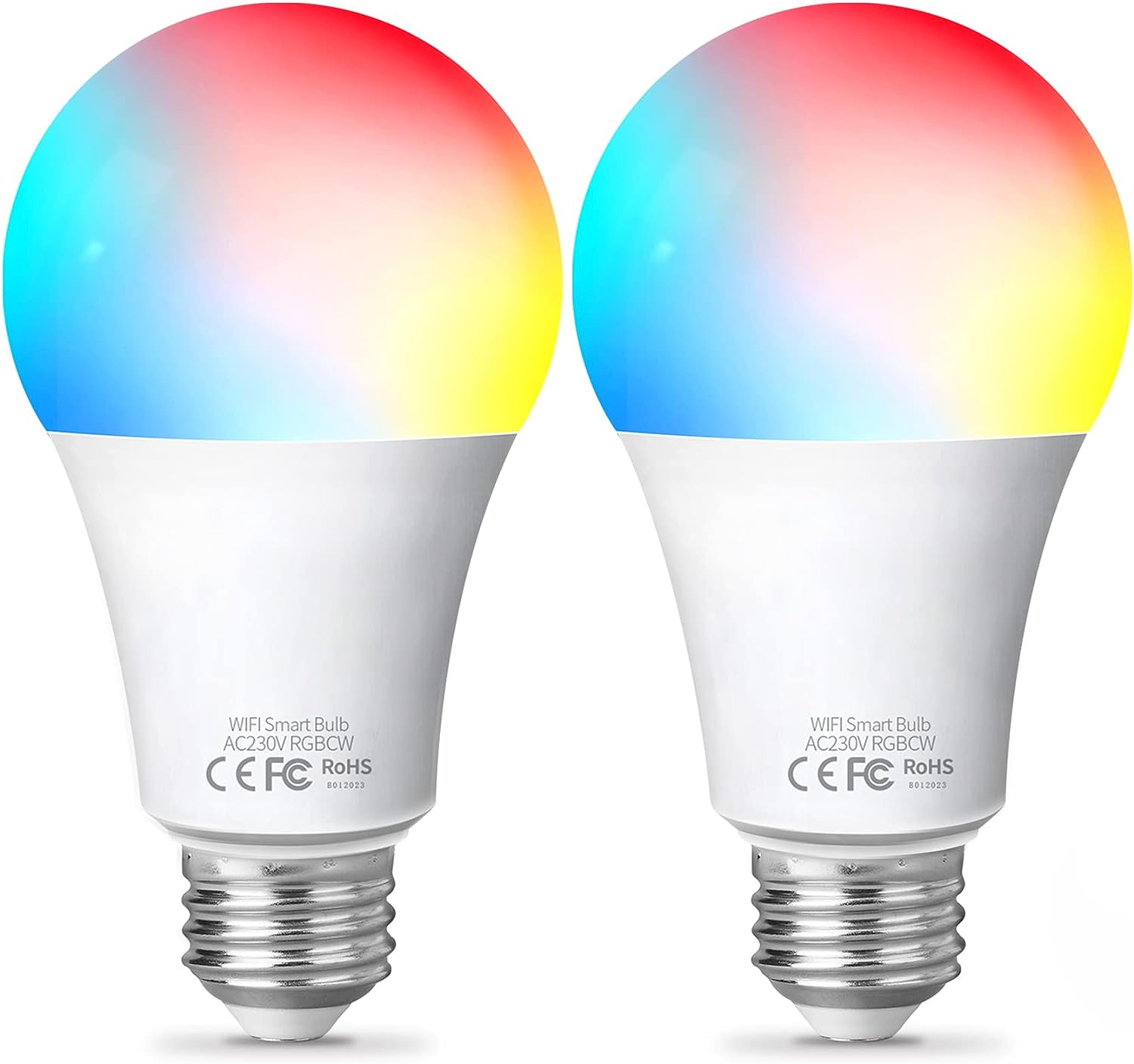 Fitop Alexa Glühbirne Smart Lampe E27, WLAN Lampe LED Kompatibel mit Alexa/Google Home, 9W, Dimmbar Warmweiß-Kaltweiß und Mehrfarbige Birne, Kontrolle durch APP, Kein Hub Benötigt, 2 Stück