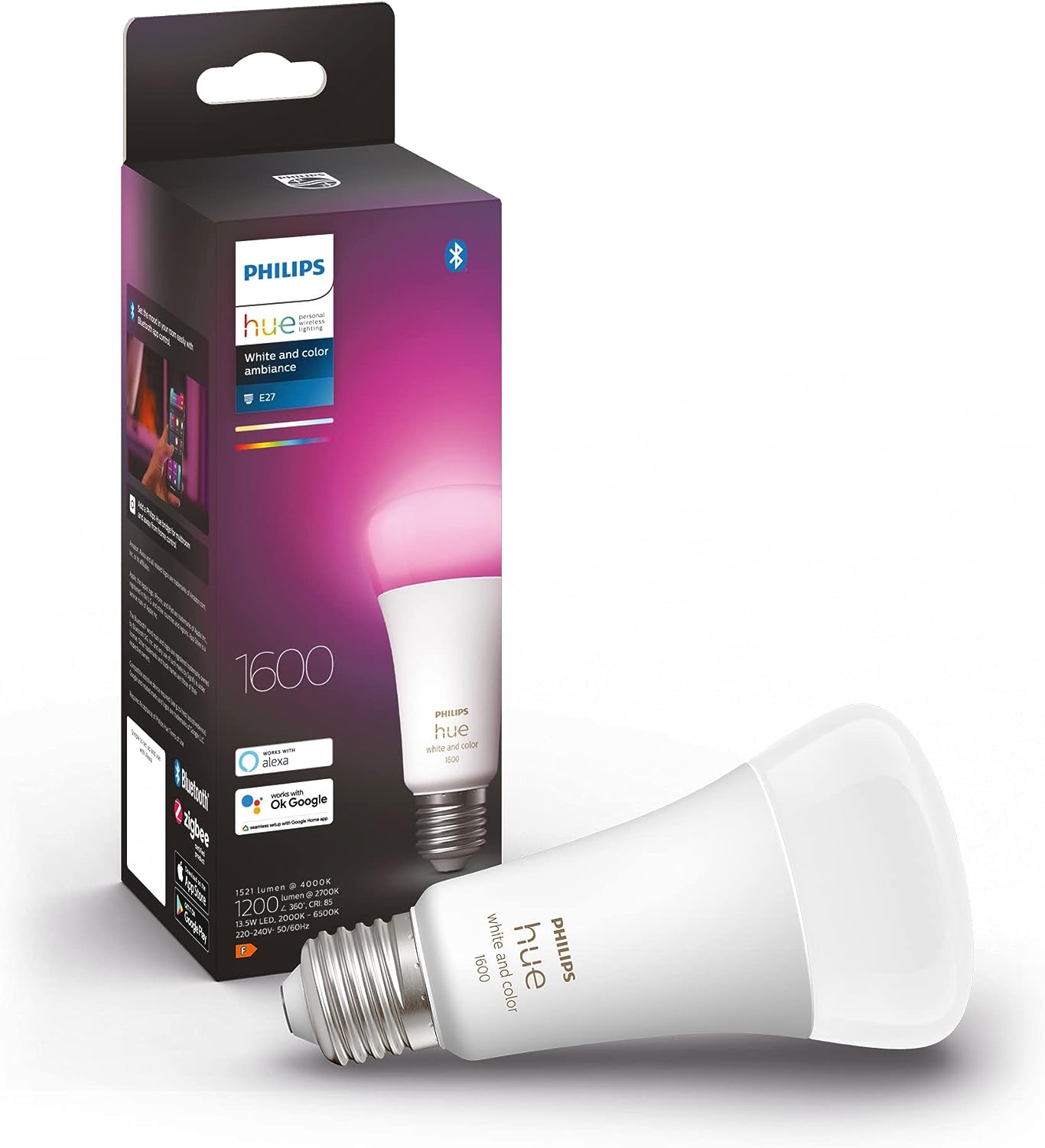 Philips Hue White and Colour Ambiance Light Bulbs E27 Single Pack 1200lm 13,5W