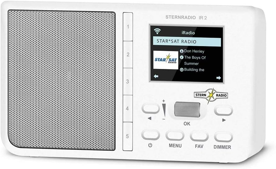 TechniSat STERNRADIO IR 2 - kompaktes Internetradio (WLAN, wechselbarer Akku, Farbdisplay, änderbare Direktwahltasten, Schlafradio-Sender, Wecker, Sleeptimer, Snooze, AUX, App-Steuerung) weiß