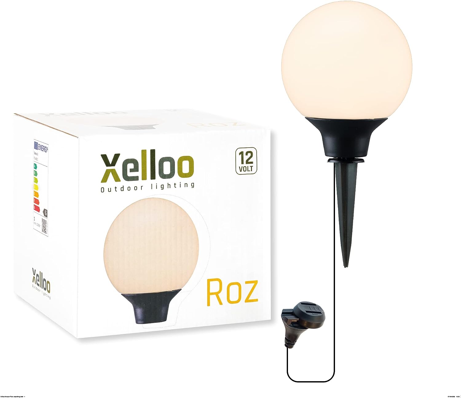 Xelloo Gartenleuchte ROZ, 12 Volt, 1 Stück Designarmatur 1W LED warmweiß mit Erdspieß, wasserdicht (IP44) und mit praktischem Schiebeanschluss, Weiß