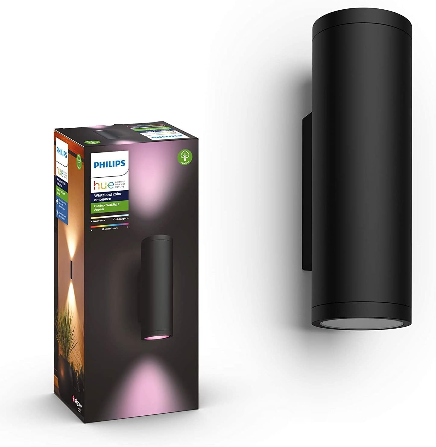 Philips Hue White & Color Ambiance Appear Außenwandleuchte schwarz 710lm, dimmbar, bis zu 16 Mio. Farben, steuerbar via App, kompatibel mit Amazon Alexa (Echo, Echo Dot)