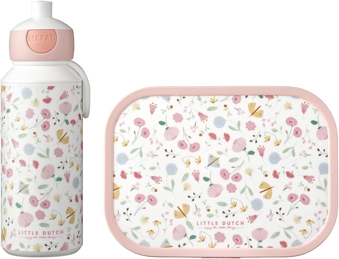 Mepal 107410165243 Pausenset Campus – Flowers & butterflies – Trinkflasche und Brotdose mit Bento-Einsatz – ideal für Schule und Freizeit – spülmaschinenfest, ABS