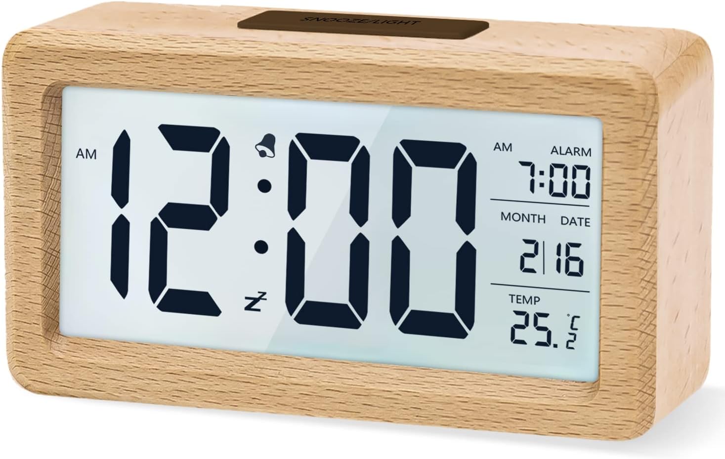 aboveClock Wecker Digital, Holz mit Sensore Moduls, Tischuhr mit Großer Anzeige, Datum, Teperatur Anzeige, Nachtlicht, Digital Uhr mit Snooze Moduls (Batterie Nicht Enthalten)