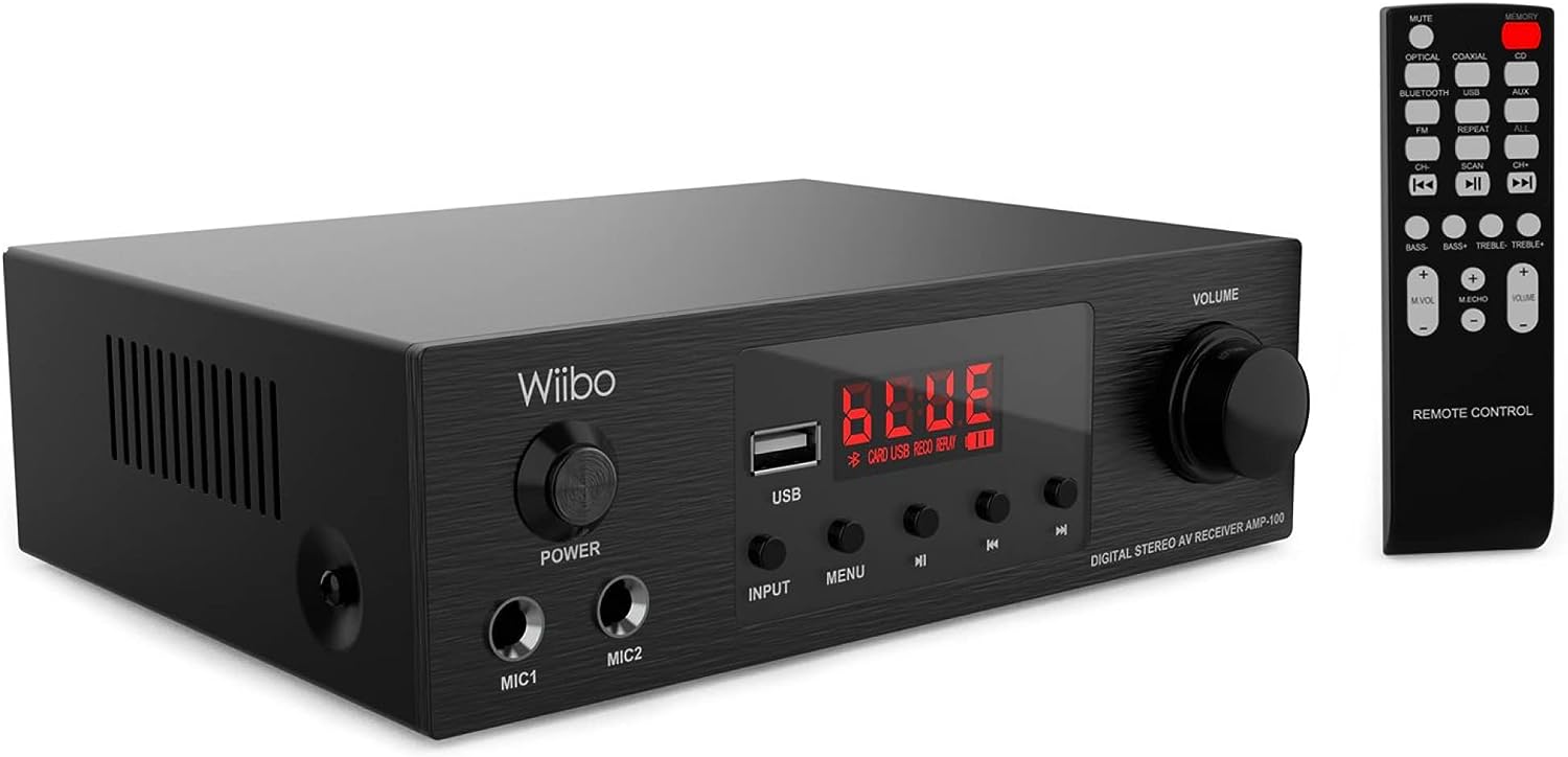 Wiibo AMP-100 Amplificador HiFi Bluetooth Con Respuesta Lineal. 50W + 50W. Con 2 Entradas Micrófono