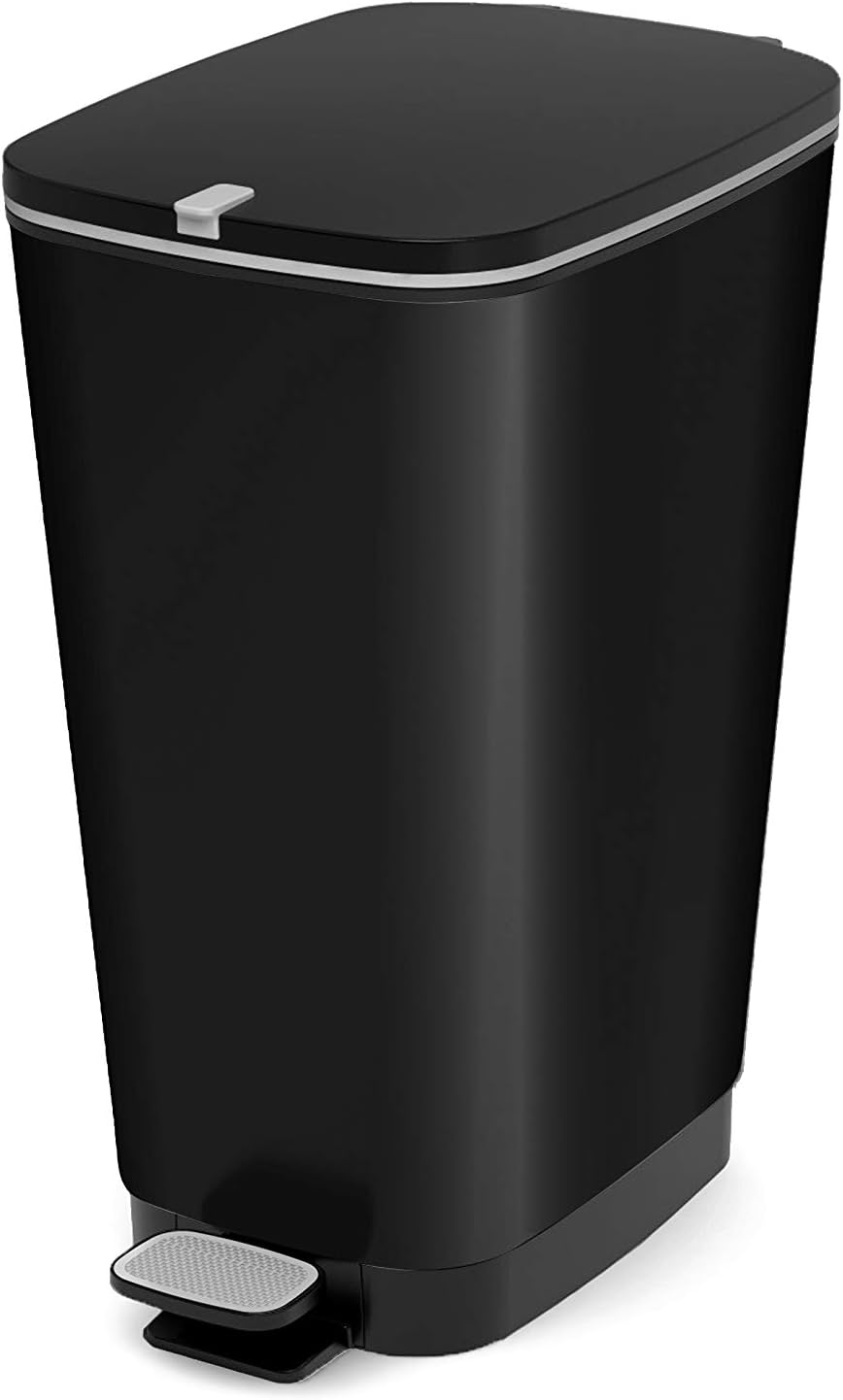 Curver KIS Chic Bin Style Treteimer 45 Liter mit Deckel und Pedal, Müllbeutelaufhängung, schwarz metallic, 29 x44,5 x 60,5 cm