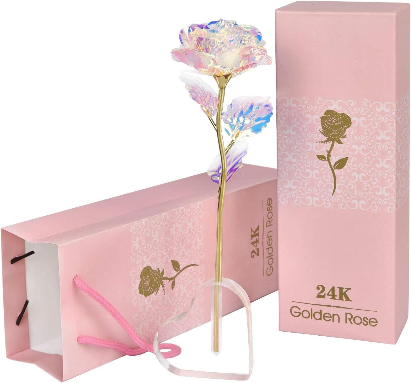 Sunm Boutique 24K Gold Rose Geschenk für Frauen Rosen Blumen Künstlich Blumen für Hochzeitstag Freundin Ehefrau Muttertag Deko Unechte Blumen für Valentinstag Geburtstag (Rosa, 25*8.5)